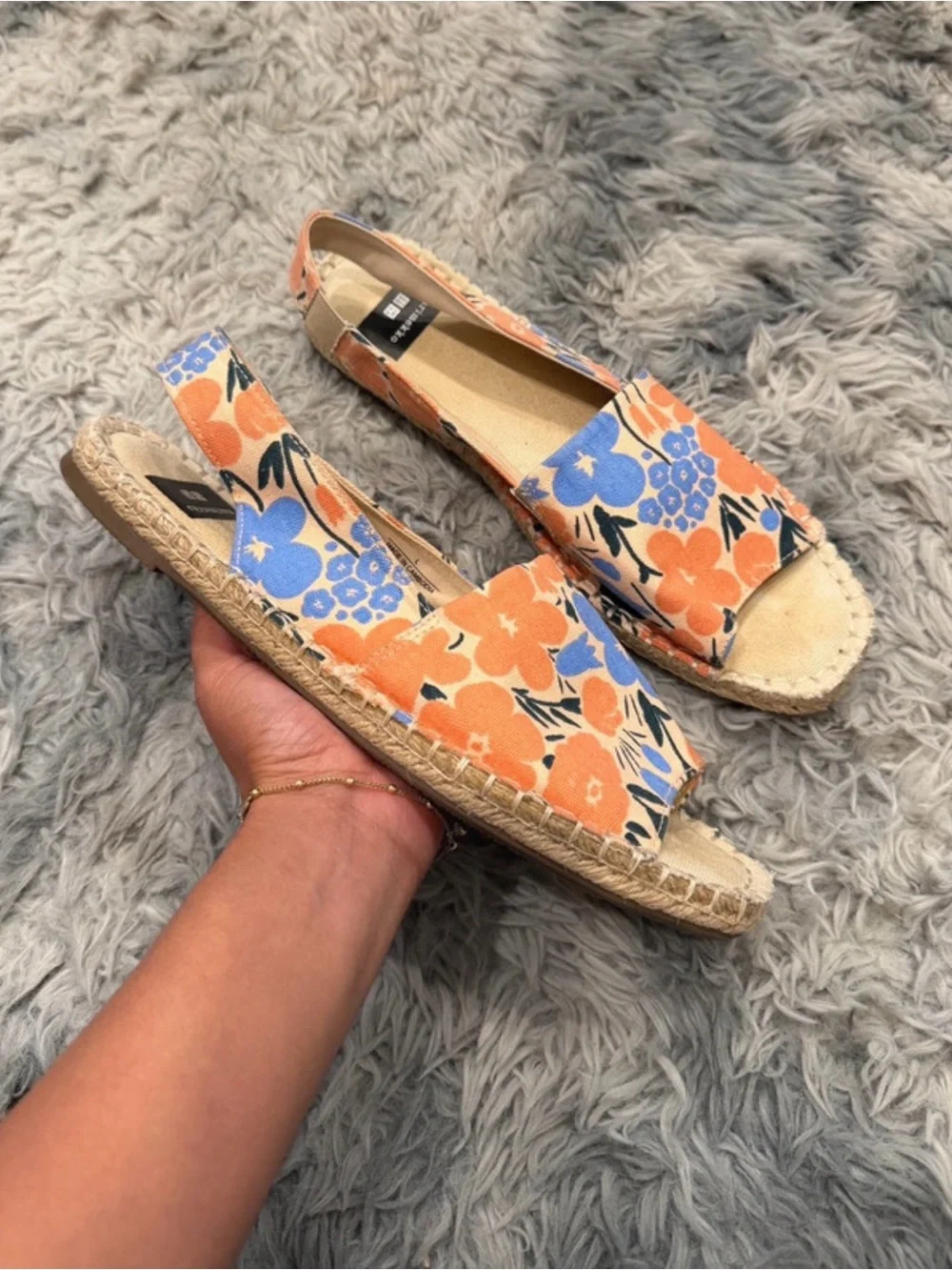 Marimekko x Uniqlo Orange Blue Floral Espadrille Sandals Size L US 8.5